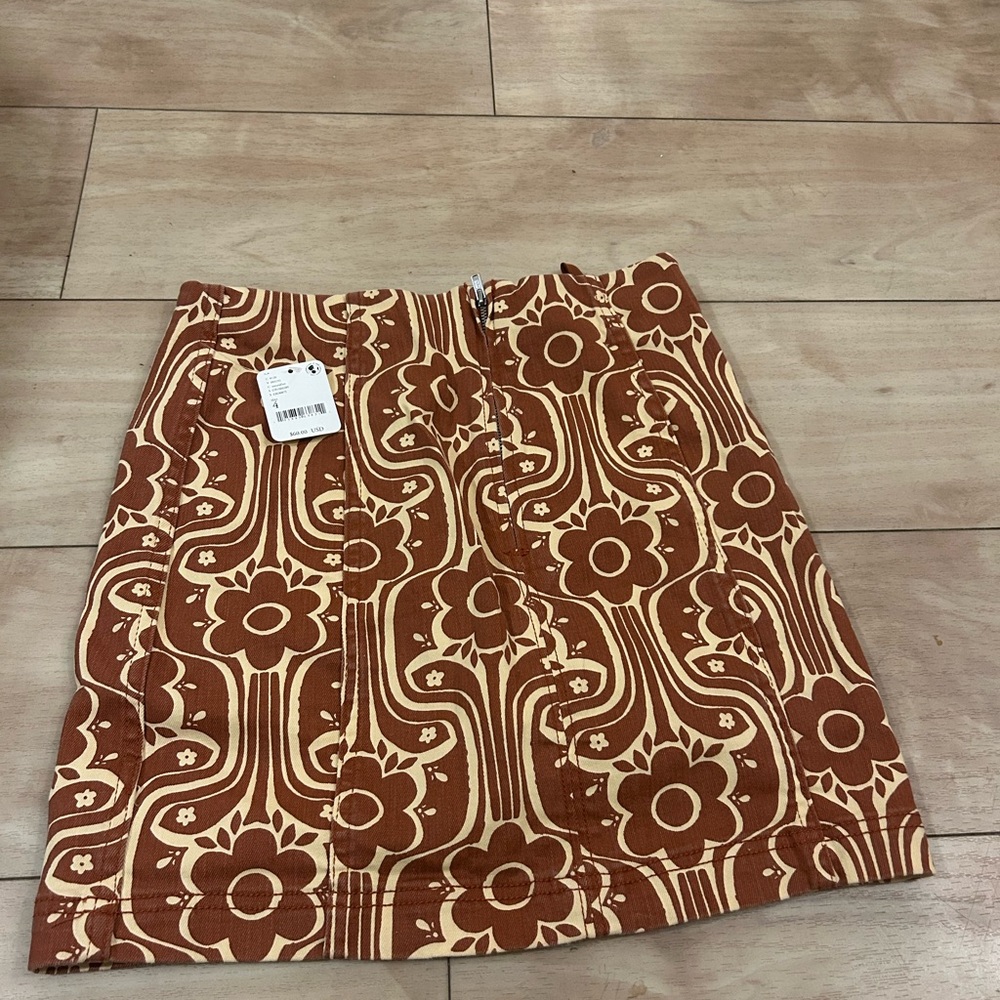 Free People Retro Floral Tan Mini Skirt